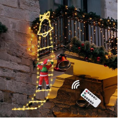 Hysagtek Santa Claus on Ladder LED, 160 cm Santa Ladder, Fairy Lights, Christmas Lighting, Outdoor with 8 Modes, Waterproof, Christmas Decoration, Balcony for Outdoor Use, Christmas Decoration Window