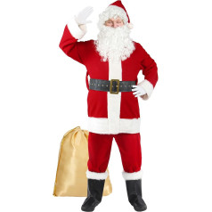 Gardentime Men's Santa Claus Costume Adult 11 Pieces Christmas Deluxe Red Velvet Outfit Christmas Holiday Party Cosplay