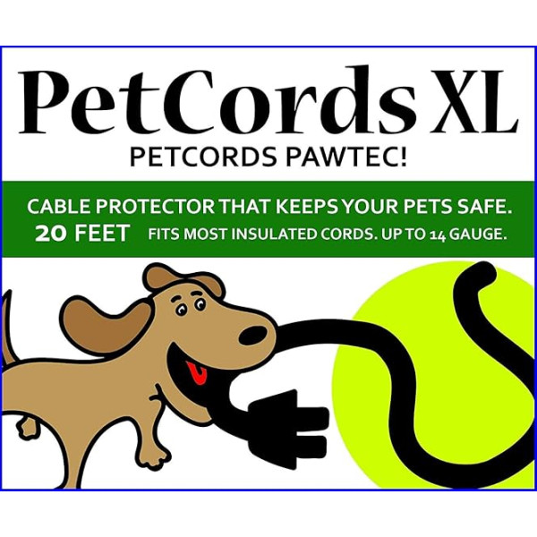 PetCords kabeļu aizsargs suņiem un kaķiem aizsargā jūsu mājdzīvniekus no izolētu kabeļu košļāšanas un kodšanas, bez smaržas, 20 pēdas