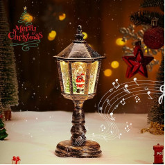 Auniq Christmas Snow Globe Lantern with Music, Snow Lantern Christmas Candle Vintage Christmas Water Glittering Snowy Globe Night Light, USB and Battery Operated Snow Globe Decoration