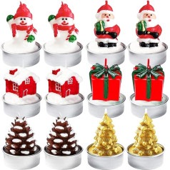 Elepl Pack of 12 Mini Tea Lights Christmas Candles Unscented Christmas Tea Lights 5 x 4 cm Christmas Candles Table Decoration Santa Snowman Christmas Eve Crazy Christmas Candle