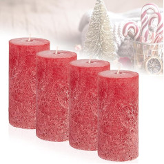 Candelo 4 Ambiente Rustic Pillar Candles komplekts Sarkana Liela rustikāla svece 12 cm Ilgs degšanas laiks Aptuveni 54 stundas Ziemassvētku sveces Adventes vainags Bez aromāta