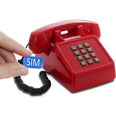 Opis PushMeFon Mobile : Festnetztelefon mit integierter SIM Karte/Seniorentelefon mit SIM Karte/Tischtelefon mit SIM Karte/Retro Handy/Retro Telefon mit SIM Karte Rot