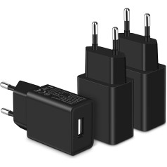 MatauMahi 5V1A USB lādētājs (3 gabali), 5W USB barošanas avots, USB kontaktdakša, adapteris mobilajiem tālruņiem, planšetdatoriem, barošanas bankām, viedpulksteņiem, Bluetooth austiņām un citām ierīcēm ar USB saskarni, melns