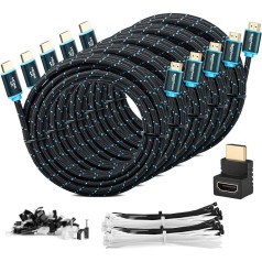 MutecPower HDMI kabelis 2.0 High Speed ar Ethernet 4Kx2K/60HZ Ultra HD 2160p/Full HD 1080p 3D/ARC/CEC kabelis ar trīskāršu ekranējumu, melns, 3 m, 5 gab. komplektā