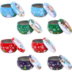 Candle Tin 8 Pack Christmas Round Tinplate Empty Tins Mini Candle Making Container Empty Metal Candle Tin with Lid for Candles Candy Christmas Party Favors