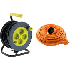 Zenitech - Kabeļu spole ar 4 ligzdām - 15 m (3G1 mm²) melna un pagarinātājs 16A HO5VV-F 2x1.5 oranžs 20m