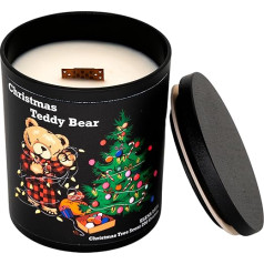 Scented Candle Christmas Tree Teddy Bear Christmas Soy Wax Candle with Wooden Wick, Handmade Candle 200 g, Burn Time up to 60 Hours Elena Days