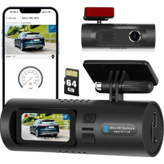 CAMECHO Dash Cam Automašīnas priekšējā 2K izšķirtspējas 1,5 collu ekrāns ar 64G SD karti, 150 grādu platleņķa WiFi Dash Cam ar G-sensora autostāvvietas uzraudzību un cilpas ierakstu visiem modeļiem