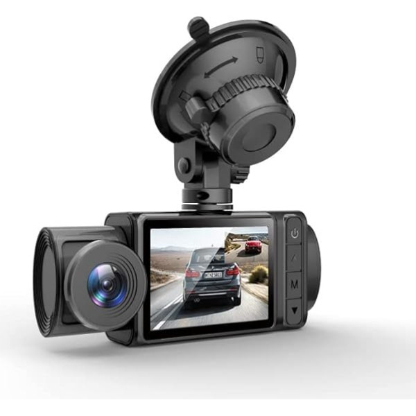 Vusddy 3 kanālu autokamera Dash Cam 1080P, 360 grādu novērošanas kamera, automašīnas priekšējā un aizmugurējā kamera ar 4 IR lampām, 2,5 collu LCD, 24 stundu autostāvvietas uzraudzība, nepārtraukta ierakstīšana