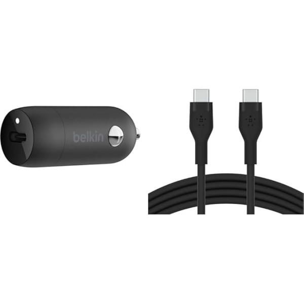 Belkin Premuim Auto komplekts (USB-C ātrais auto lādētājs 20 W un 1 m USB-C lādēšanas kabelis ar USB-C)