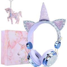 Bluetooth austiņas bērniem, spīdošas rhinestone meitenes Unicorn Bluetooth austiņas ar mikrofonu, drošas 85 dB skaļuma ierobežojuma austiņas bērniem, tiešsaistes mācīšanās / tiešraide / dzimšanas dienas dāvana