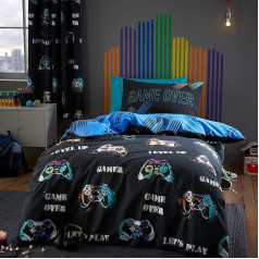 Catherine Lansfield gultasveļa Game Over Black Single Duvet Cover Set with Pillow Cases