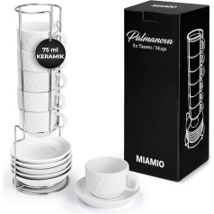 MIAMIO 6 x 75 ml Espresso tasīšu komplekts ar statīvu Keramikas keramikas trauku komplekts - Palmanova kolekcija (balta)