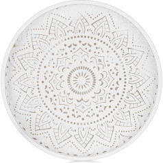 Hanobe apaļais paplātes koka servēšanas paplāte: Mazs koka paplātes dekoratīvs dekoratīvs lauku balts paplātes kafijas virtuves galdiņam, 30 cm, 30 cm