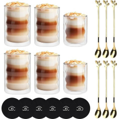 CPROSP 6 gab. 200 ml/350 ml/400 ml termiskās glāzes Latte Macchiato, divstūra kafijas glāzes, izolētas, kapučīno, latte, tējas glāzes, dzeramās glāzes, karstumizturīgas