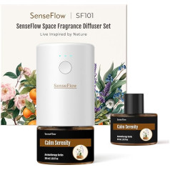 SenseFlow istabas aromātiskais difuzors SF101 - regulējams dabīgo ēterisko eļļu difuzors ar 48 dienu ilglaicīgu aromātu, LED apgaismojumu, ideāli piemērots mājām, viesnīcām, studijām, klusu aromātu