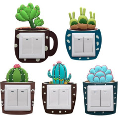 OSALADI Pack of 5 Luminous Button Sticker Cover Plates for Light Switch Nursery Decoration Plant Decor Protective Cover Cactus Wall Sticker Change Decorate 3D