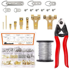 Rustark 267 gab. attēlu pakaramo āķu komplekts 75 lb 40 lb 30 lb 20 lb 10 lb Zaru pakaramais, 50 m stieples, D gredzeni, attēlu pakaramais ar skrūvēm, kabeļu griezējs, attēlu rāmju pakaramo komplekts