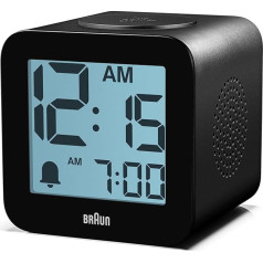 Braun BC25BP Digitālais modinātājs ar balss izvades funkciju, atlikšanas funkciju, pozitīvu LCD displeju, balss iestatījumu opcijām un pieaugošu skaņas signālu melnā krāsā