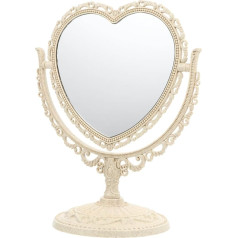 Uonlytech 1 x Vintage galda tualetes spogulis divpusējs grozāms plastmasas regulējams tualetes spogulis mazs grima spogulis sievietēm sirds formas bēšs