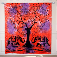 craftvatika Tradicionālais dzīvības koks - zilonis, gobelēns, madala gobelēns, dzīvā māksla, psihedēliskais sienas pakaramais, laimīgais zilonis, dekoratīvs, 241,3 x 215,9 cm