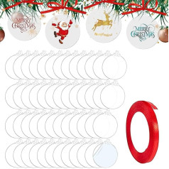 TSKDKIT Pack of 50 Acrylic Disc Christmas Baubles 10 cm Acrylic Disc Christmas Decoration Pendant Plexiglass Panels Christmas Tree Baubles Plexiglass Disc for Christmas Decoration Crafts (10 cm)