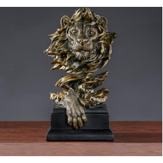 JXCBXJ Lion Head Statue Resin Powerful Animal Lion Statue Decoration Desk Feng Shui Ornament for Home Office Decoration Gift (Copper Color)