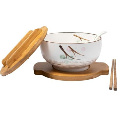 lachineuse - Liels porcelāna Ramen bļoda - zupa un nūdeles - balta ⌀ 16 cm - japāņu zen stila - ietilpība 1000 ml - karote, nūjiņas un turētājs - japāņu trauku dekoratīva dāvana