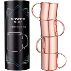 Navaris Moscow Mule Mug Set of 4 - 4 x Copper Cups for Moscow Mule Gin Beer - Cocktail Mug Mule Mug Smooth - Stainless Steel Cup with Copper