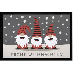 MoonWorks® paklājs Merry Christmas Gnome Ziemas motīvs Sniegpārsliņas Rūķi Neslīdošs un mazgājams melns 60 x 40 cm