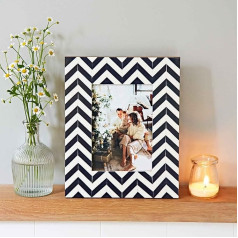 Paper High Mango Wood Chevron Picture Frame | 7 x 5 collas | Ilgtspējīga koka attēlu rāmis | Roku cirsts Navy un balts rāmji | Godīgas tirdzniecības un roku darbs dāvanas vīriešiem un sievietēm