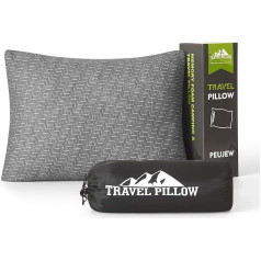 PEUJEW Travel Pillow Compressible Memory Foam Pillow, Travel Essentials Small Pillow, ar ūdensizturīgu iepakojuma maisiņu, ideāli piemērots lidmašīnai, automašīnai, kempingam un mugursomai