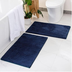 MIULEE Vannas paklājs 60 x 90 cm 2 komplekti Šenila vannas paklājs Vannas istabas paklājs Neslīdošs mazgājams dušas paklājs Vannas paklājs Dušas paklājs Grīdas paklājs Vannas istaba Dzīvojamā istaba Guļamistaba Tumši zils