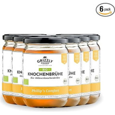 Grizzly Foods - Organiskais vistas kaulu buljons (6 x 500ml) - 20g kolagēna vienā glāzē - Vārīts 72 stundas - 100% dabīgs - Bez cukura un piedevām - Vērtīgas uzturvielas - Kaulu buljons - Kaulu buljons