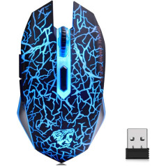 ExtraFind M2 bezvadu datorspēļu pele, uzlādējama USB optiskā LED klusā pele Mac/PC/piezīmjdatoram, 2400 CPI, 6 pogas（melna）