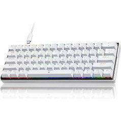 KEMOVE K61SE Gaming Keyboard, 60% mehāniskā tastatūra ar ziliem klikšķu slēdžiem, RGB fona apgaismojums, Anti-Ghosting, īpaši kompakts 61 taustiņš, ASV izkārtojums, PC Windows spēlētājiem, balta krāsā