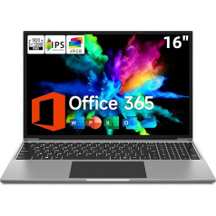 džemperis Klēpjdators 16 collu displejs, līdz 2,5 GHz Celeron (12 GB RAM, 128 GB eMMc + 512 GB SSD), portatīvais dators, instalēts Office 365, 1920 x 1200 IPS, Bluetooth 4.0, USB 3.0 × 2