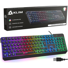 ⭐️KLIM Chroma Gaming Keyboard QWERTY ITALY Wired USB - Augstas veiktspējas - Jaunā versija - Hromatiskais apgaismojums Gaming Black RGB PC PS4 Windows Mac