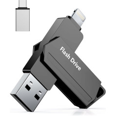 USB zibatmiņas karte iPhone 256GB MFi sertificēta 3 in 1 USB 3.0 Lightning C tipa ārējā atmiņas karte iPhone/iPad/iOS/Android/Mac/PC - ārējā atmiņa (melna)