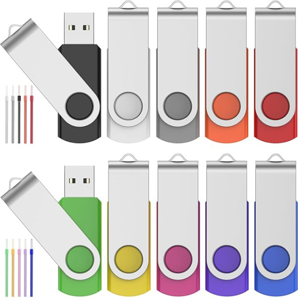 USB zibatmiņas 4 GB - zibatmiņas diskdziņi 10 dažādu krāsu iepakojumā Memory Stick 4 GB Foldable PenDrive Metal Flash Drive Krāsains USB 2.0 atmiņas disks ar virvi reklāmas dāvanām - FEBNISCTE