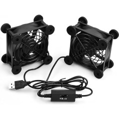 2 USB tylus kompiuterio ventiliatorius, 80 mm USB bešepetėlinis aušinimo ventiliatorius, 5 V bešepetėlinis kompiuterio ventiliatorius, dvigubas rutulinių guolių ventiliatorius, 2 in 1 korpuso ventiliatorius 2600 aps/min 32CFM maršrutizatoriui PS5 