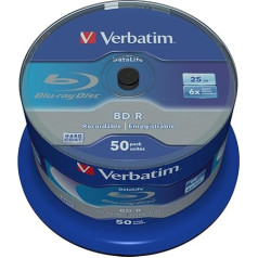 Verbatim 1x 50 BD-R Blu-Ray 25Gb 6X ātrums DataLife Bez ID Cakebox