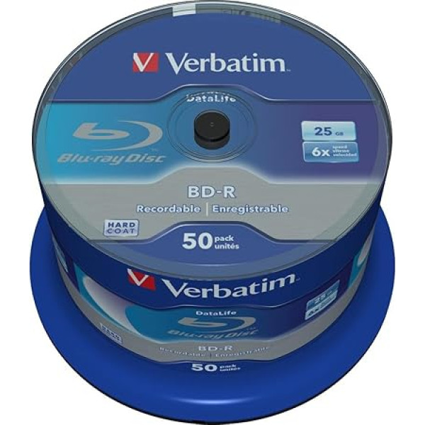 Verbatim 1x 50 BD-R Blu-Ray 25Gb 6X ātrums DataLife Bez ID Cakebox