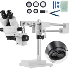 VEVOR 3,5X-90X Simul Focal Trinokulārais tālummaiņas stereomikroskops Al-Zn sakausējums 360 grādu rotējošs trinokulārais stereomikroskops Divu roku statīvs Laboratorijas video mikroskops Divi regulējami augstuma statīvi