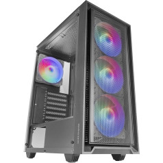 MARSGAMING MC-AIR, spēļu ATX korpuss, 4 x FRGB Rainbow 120 mm ventilatori, sieta priekšējais panelis, sānu rūdīta stikla logs, dubultās kameras sistēma, ūdens dzesēšanas atbalsts, melns