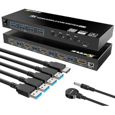 KVM HDMI Switch KCEVE 4 Computer USB 3.0 KVM Switch Supports 4K@60Hz Resolution for 4 PC Share Mouse, Keyboard and Monitor