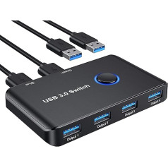 ABLEWE USB 3.0 Switch, 4 порта USB 3.0 Share USB Switch для 2 ПК, 2 в 4 Out Switch с 2 USB 3.0 кабель для принтера, сканера, клавиатуры, USB флешки, жесткие диски, мышь, гарнитур