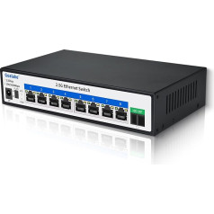 Goalake Multi-Gigabit Desktop Switch, 8 porti, 2.5G, neapsaimniekots, 8 Base-T porti 2.5G, 1 SFP+ 10G, 802.3X plūsmas kontrole, 2.5Gbe tīkla komutators, ideāli piemērots maziem birojiem