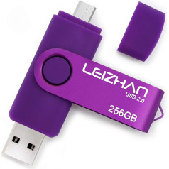 leizhan USB Memory Stick 2.0 OTG Metal Pendrive Android viedtālrunim USB Flash Disk Micro USB Pen Drive Memory Stick U Disk Purple 256G